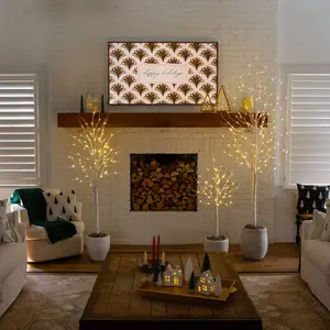 4' 6' 8' Pre-Lit Artificial White Birch Trees with LED Lights - Set of 3