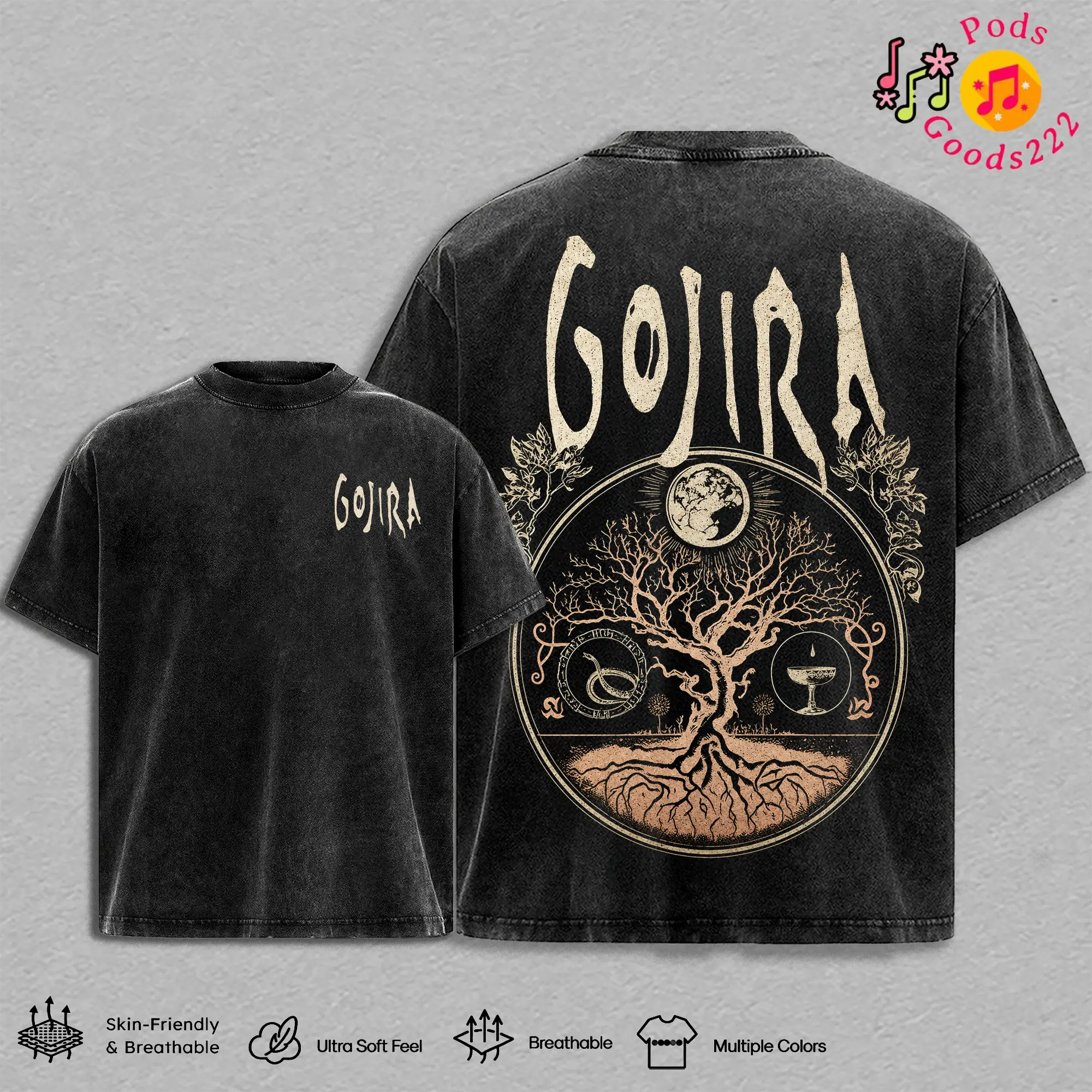 Gojira Graphic T-Shirt, Hoodie, Sweatshirt, Vintage Washed Oversized Heavyweight Cotton Tee, Double Sided Progressive Death Metal Band Streetwear, Y2K Rock Concert Apparel, Premium Unisex Music Merch Gift for Gojira Fans