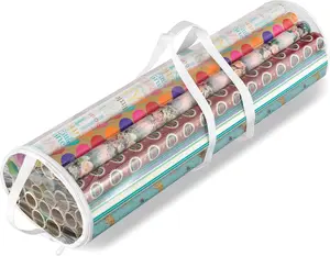 Clear Gift Wrap Organizer Zippered Storage for 25 Rolls Durable Lightweight Construction with Handles for Easy Carry
