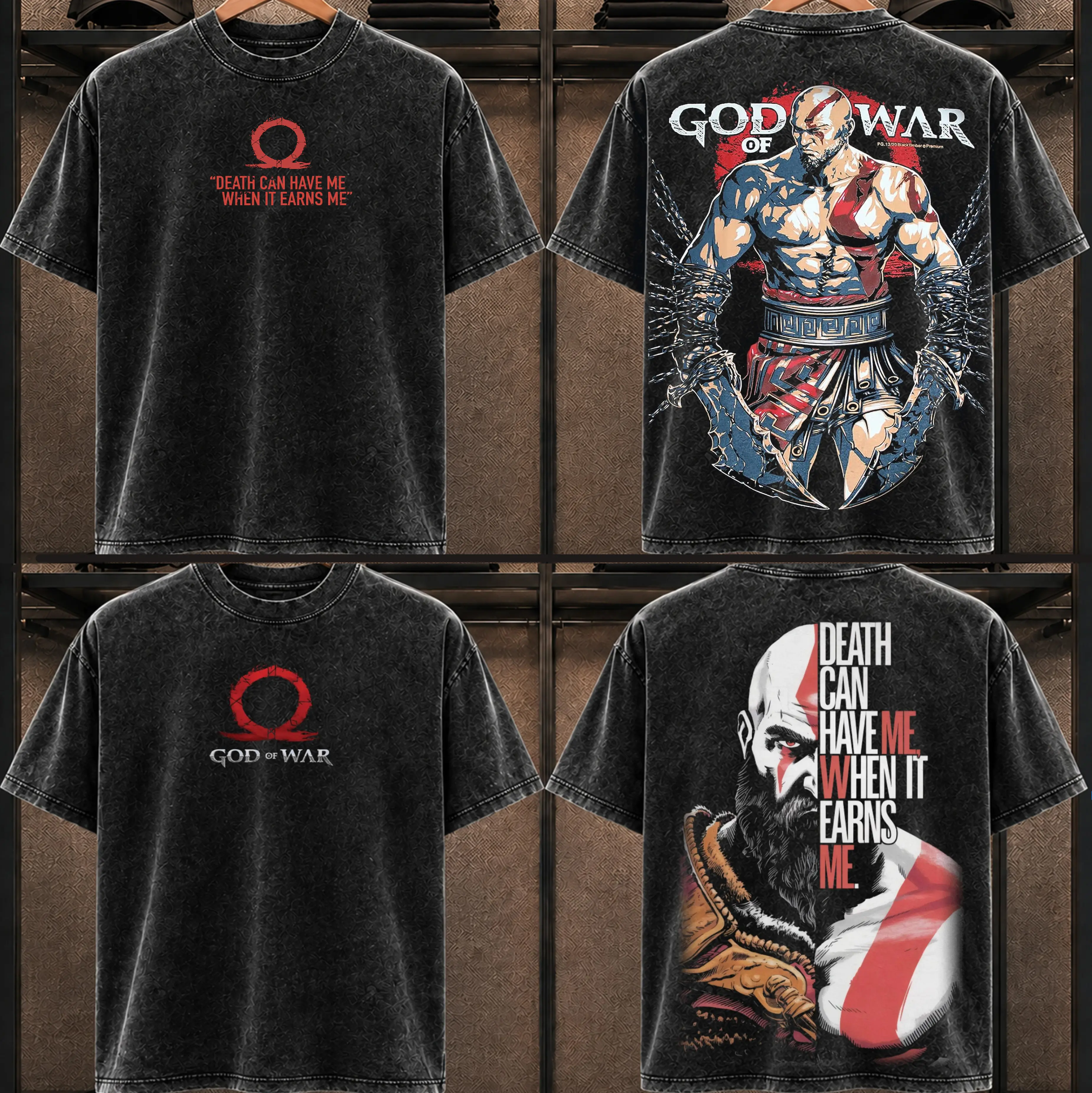 God Of War Kratos Vintage T-Shirt, good Graphic Tee, Game Unisex Oversized Cotton Acid Washed Tee, Men Gifts, Dark Fantasy Gamer Merch Crew Neck Graphic Hoodie, Gift for Him