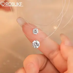 D VVS1 2 Carat Moissanite Pendant Necklace For Women  Sterling Silver Transparent Fishing Line Chain Party Fine Jewelry GRA