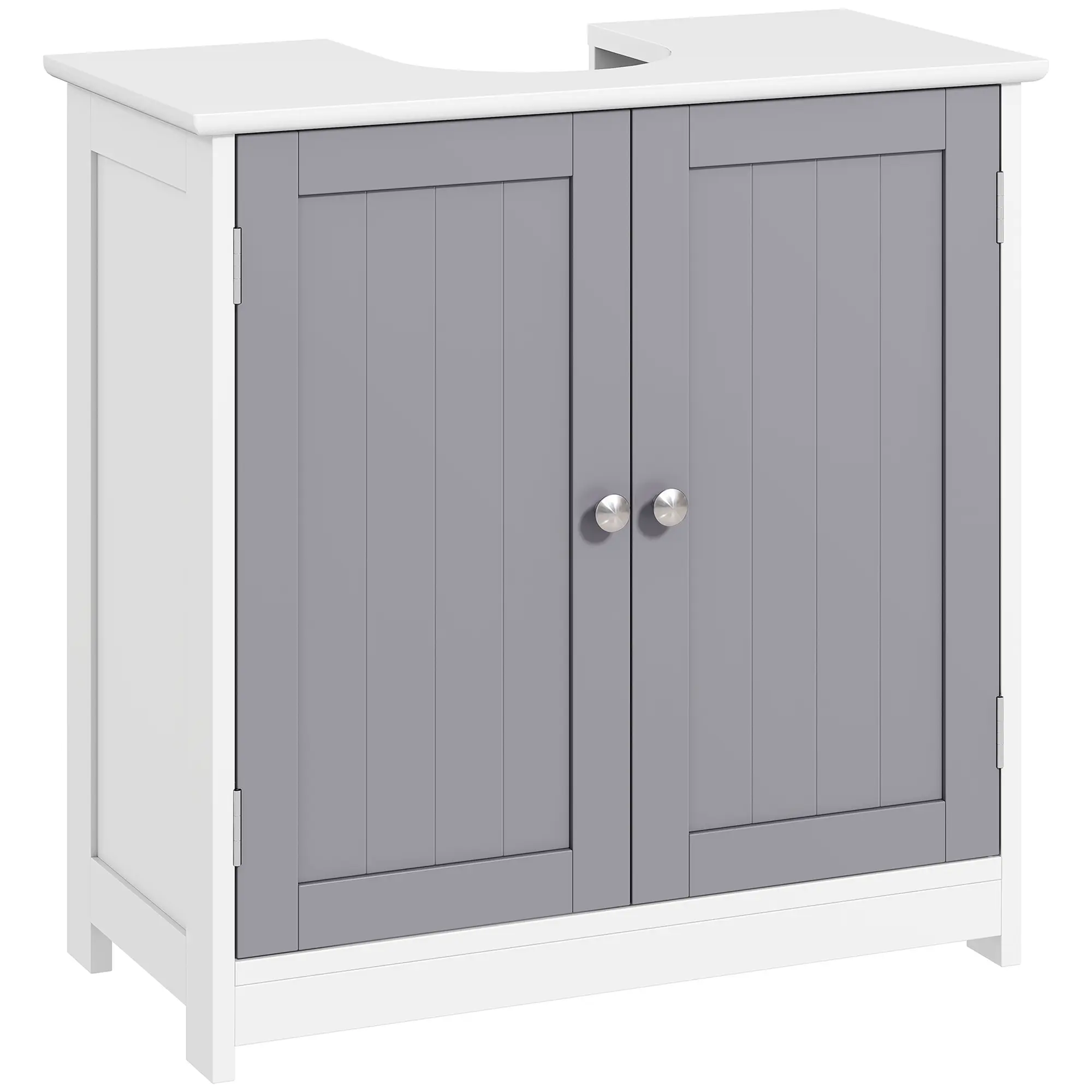 Compact Bathroom Floor Cabinet, 2-Tone Finish, Customizable Height-Adjustable Shelf, U-Notch Cutout for Pedestal Sinks, Double-Door Enclosed Hidden Storage, 22 LBS Total Load Small Restroom Space Saver Furniture