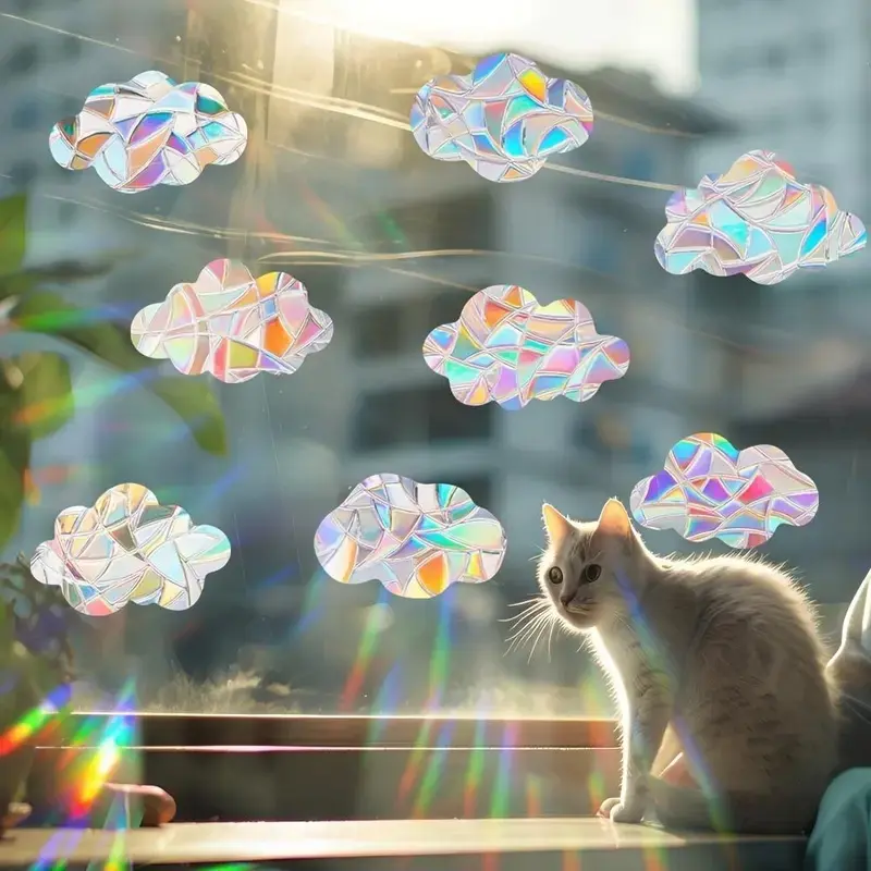 Colorful Sunlight Catcher Rainbow Window Privacy Film, 8 Sheets Pack, Anti-Collision Static Cling Stickers, Sticker Packs, Home Decor Wall Art Decals, Summer Window Clings