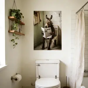 Vintage Toilet Donkey Canvas Print Quirky Bathroom Wall Art AestheticArt Mural Decoration Unique Creative Wall Art for Living Room Bedroom Office Dining Room Perfect Gift Ornaments Decor