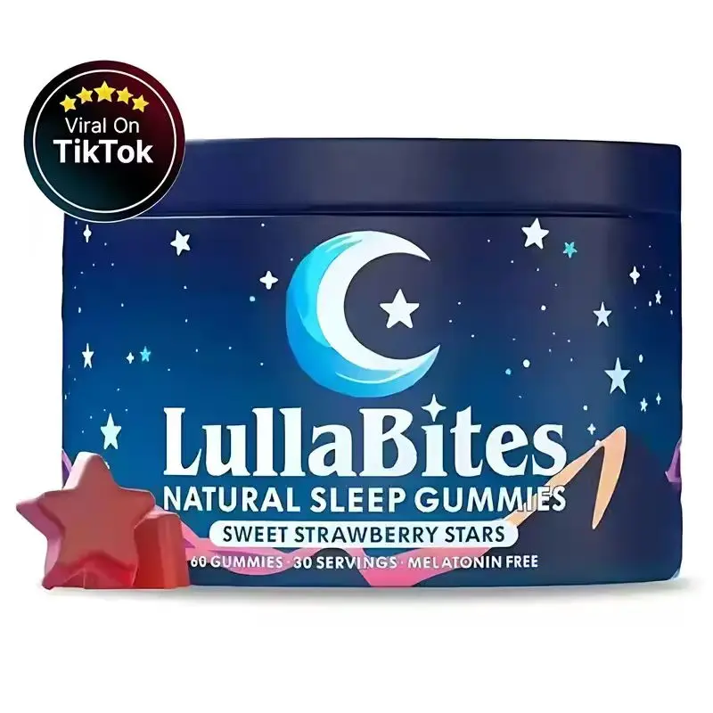 LullaBites Melatonin-Free Relaxation Gummies | Sweet Strawberry Star Chews, 30 Servings