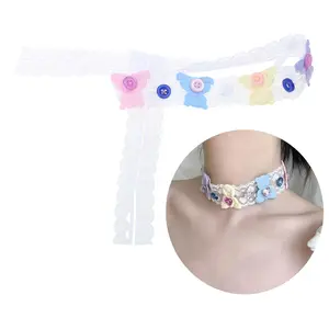 Lace Tied Choker Rhinestone Bear Necklace Clavicle Chain Jewelry