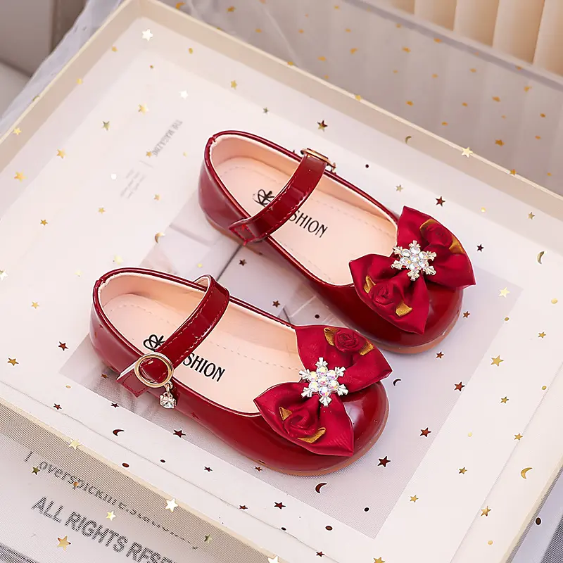 Girls' Leather Princess Look Flat Shoes - Multi-Size, Prop 65 Safe, Lady-Style Single Shoes for Children’s Day Dress Matching (Toddler to Big Girls)