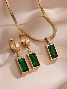 Women's Elegant Snake Bone Chain Necklace & Earrings Set, Fashion Jewelry Set, Synthetic Zircon Pendant, Stainless Steel Material, All-Season Jewelry, Fashionable Jewelry Set