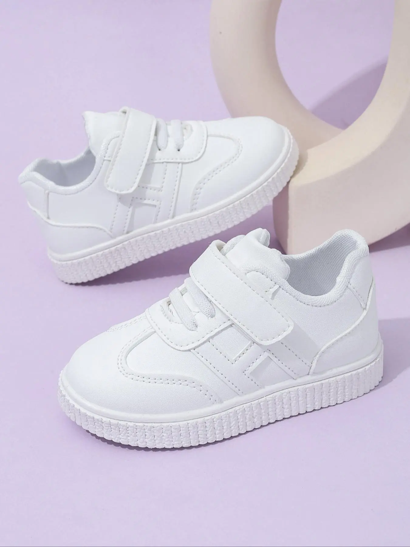 Toddler Boy's Solid Color Velcro Fastening Sneakers, Trainers, Casual Comfortable Sports Running Shoes, All-match Basic Shoes for Daily Wear