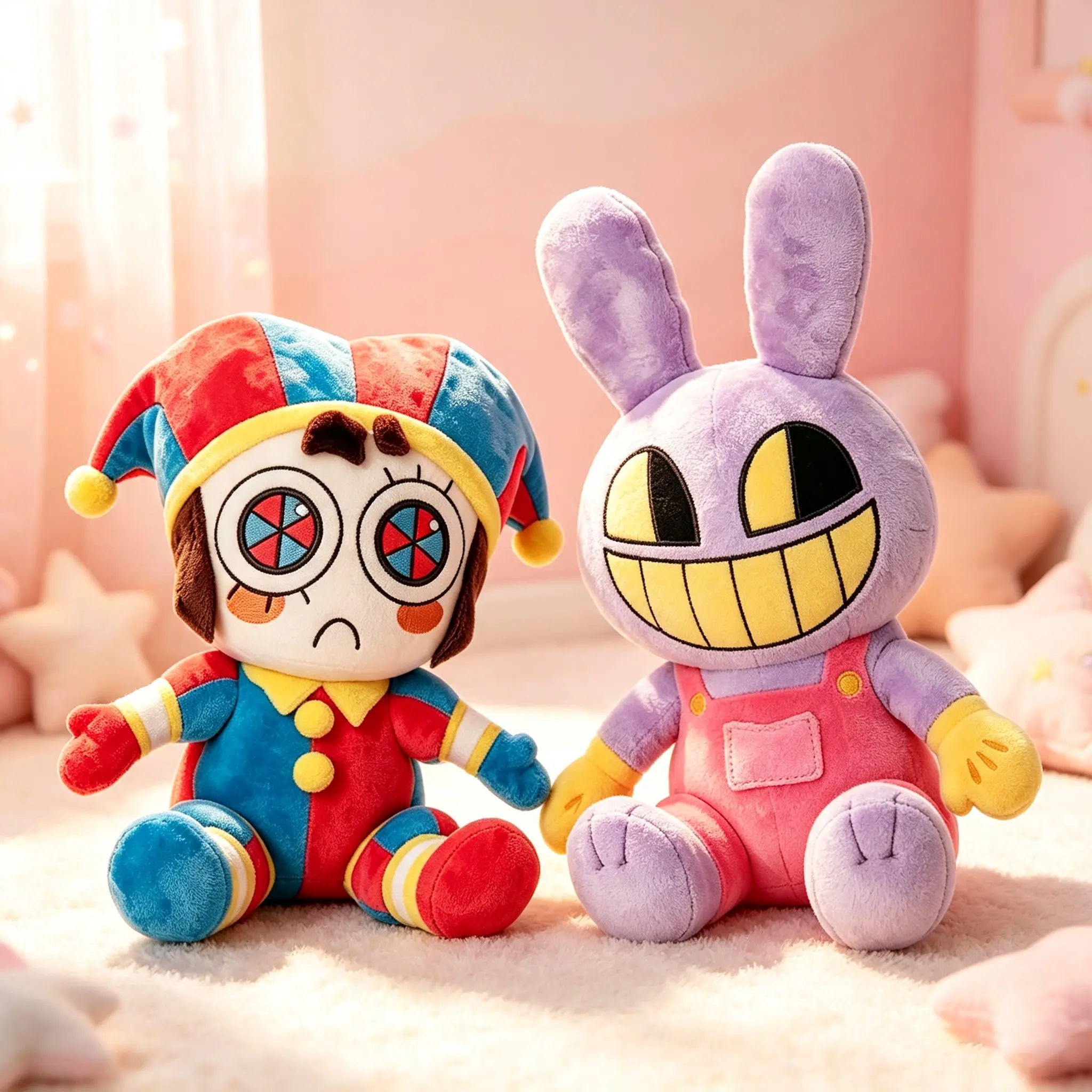 The Amazing Digital Circus Soft Stuffed Plush Set - Cartoon Animal Pattern Huggable Collectible Anthropomorphic Jax Rabbit & Pomni Clown Toys, Soft Ragdoll Pillows, Pretend Play Roleplay Buddy, Ideal Birthday & Easter All-Age Fan Gifts