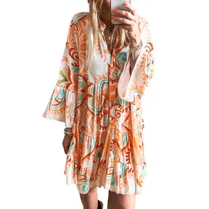miduo Womens Summer Resort Wear Vacation Dresses Shift Babydoll Mini Tunic Boho Floral Dresses Easterdress Casual Dresses