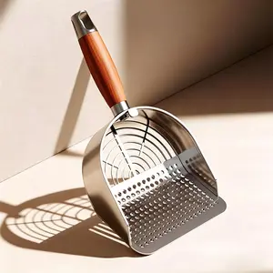 2 in 1 Stainless Steel Cat Litter Scoop,  1 Count Pet Litter Shovel with Handle, Multifunctional Pet Litter Cleaning Tool, Pet Supplies, Litter Box