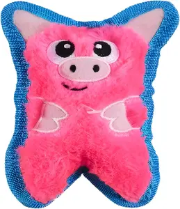 Durablez Minis Stuffing-Free Squeaky Plush Dog Toy for Puppies & Small Dogs - Interactive, Soft Yet Tough, No Mess, Jumbo Squeaker, Long-Lasting Play, Pig
