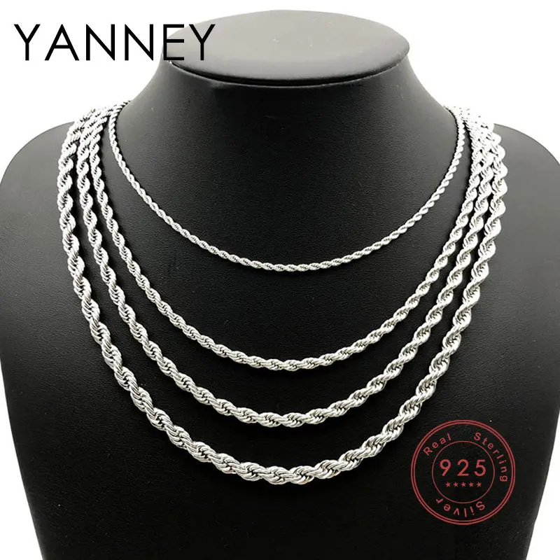 FashionUS - 2/3/4mm 40-60cm Rope Chain Necklace 925 Silver Women Men Hip Hop Charm Fashion Party Gift Jewelry Necklace Accessories