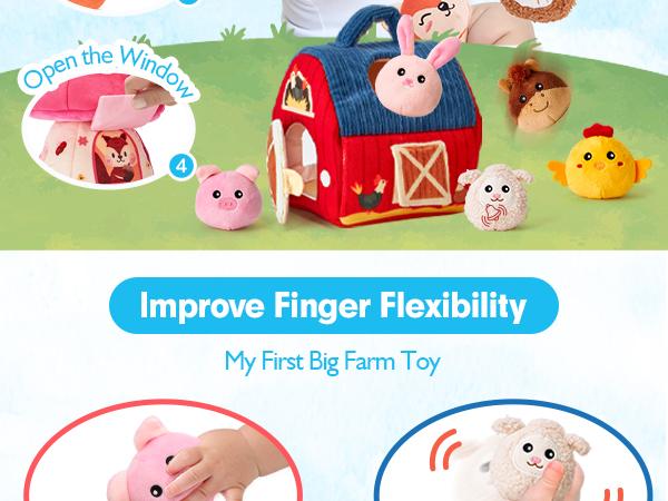 hahaland Surprise Barn with Stuffed Farm Animals/Bunny Mushroom:Rattle, Crinkle Paper, Mirror - Montessori Developmental toddler  Toys,Farm Plush Toys for Babies Travel Toy,For 0-3 Months/6-12  Months gift