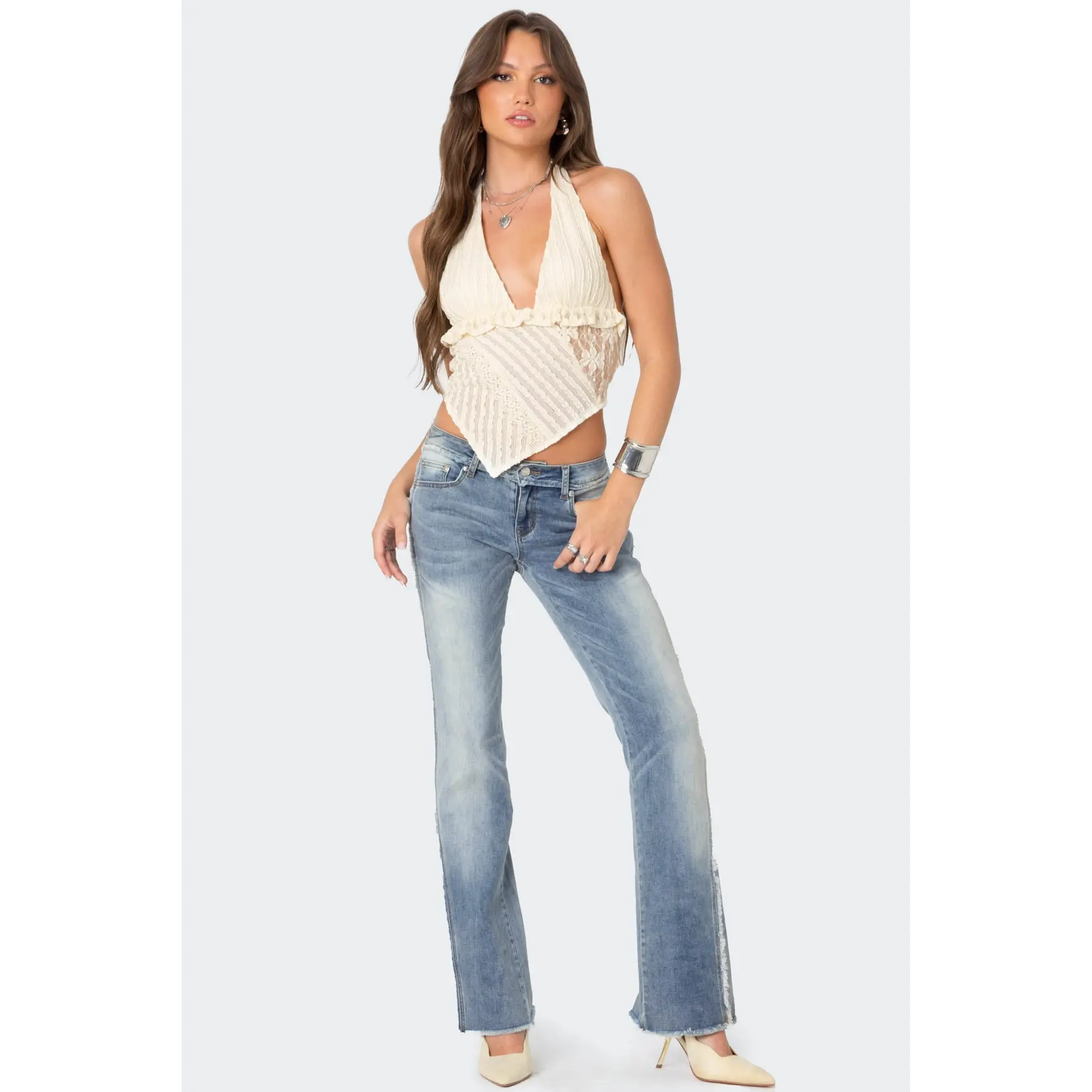 Frayed Seam Washed Low Rise Straight Leg Jeans