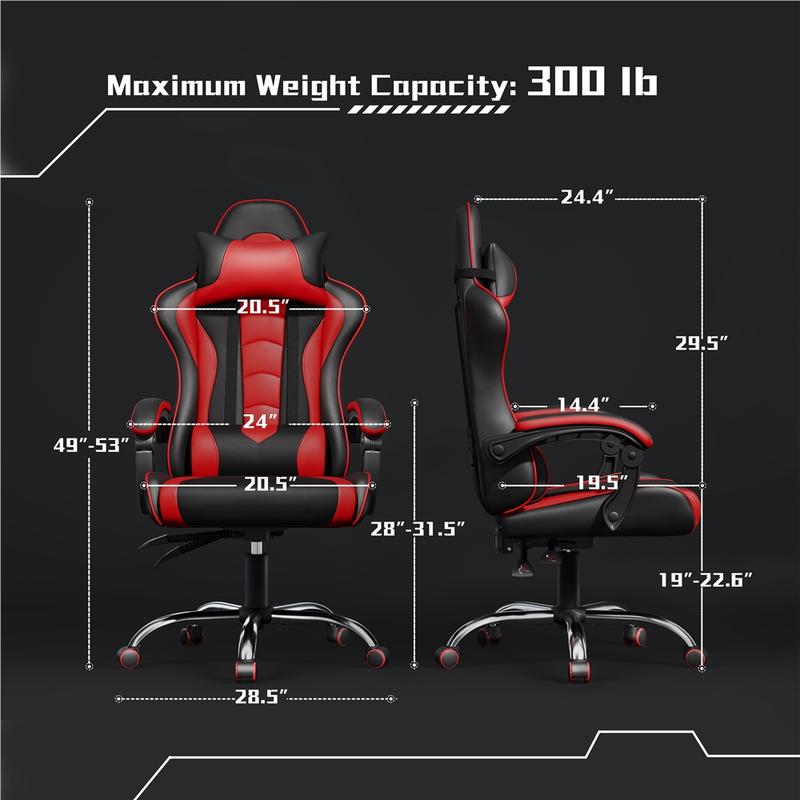 Costoffs Massage Function Gaming Chair  Ergonomic PU Leather Office Chair 90-135° Recline Swivel Height Adjustable with Headrest & Storage Pocket 300lbs Capacity