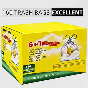 160-Count 13 Gal Boxed Disposable Trashbags, Easy pull design,Non-Tear Puncture-Resistant Kitchen Drawstring Garbage Bags , Durable Easy-to-Use Drawstrings outdoorfun