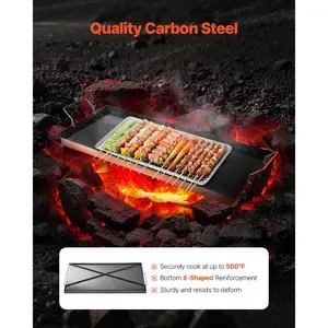 fathersdaygift VEVOR Carbon Steel Griddle, 32x14 inch Universal Flat Top Rectangular Plate, Gas Grill Griddle for BBQ Grill, Teppanyaki, Portable Family Cookware with Handle, for Camping Tailgating Party
