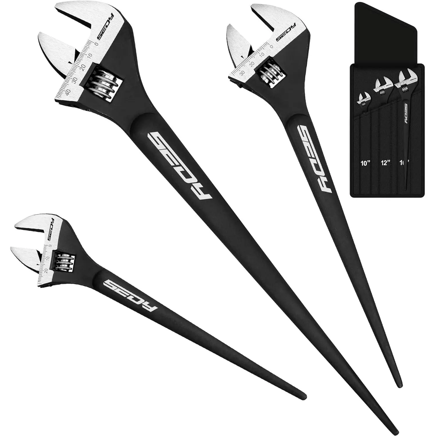 3-Piece Spud Wrench Set, 10-inch,, 16-inch, SAE and Metric Marked, CR-V with Black Oxide