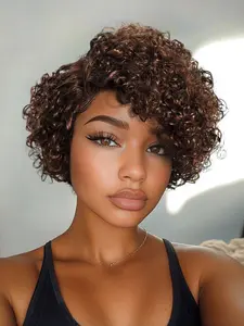 Flash Sale 13x6x1 Part Lace Bob Wig Curly Pixie Cut Human Hair Kinky Straight Lace Closure Short Glueless Wigs For Women Deep Wave T Part Lace Front Wig Natural Color #4 Brown HD Lace Front Brazilian Jerry Curly Wave 180% Density Pre Plucked With Baby Hai