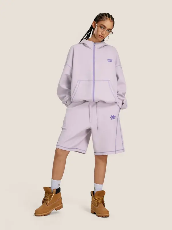 Aelfric Eden Cloud Boxy Sweat Set Contrast Stitch Zip-Up Jacket