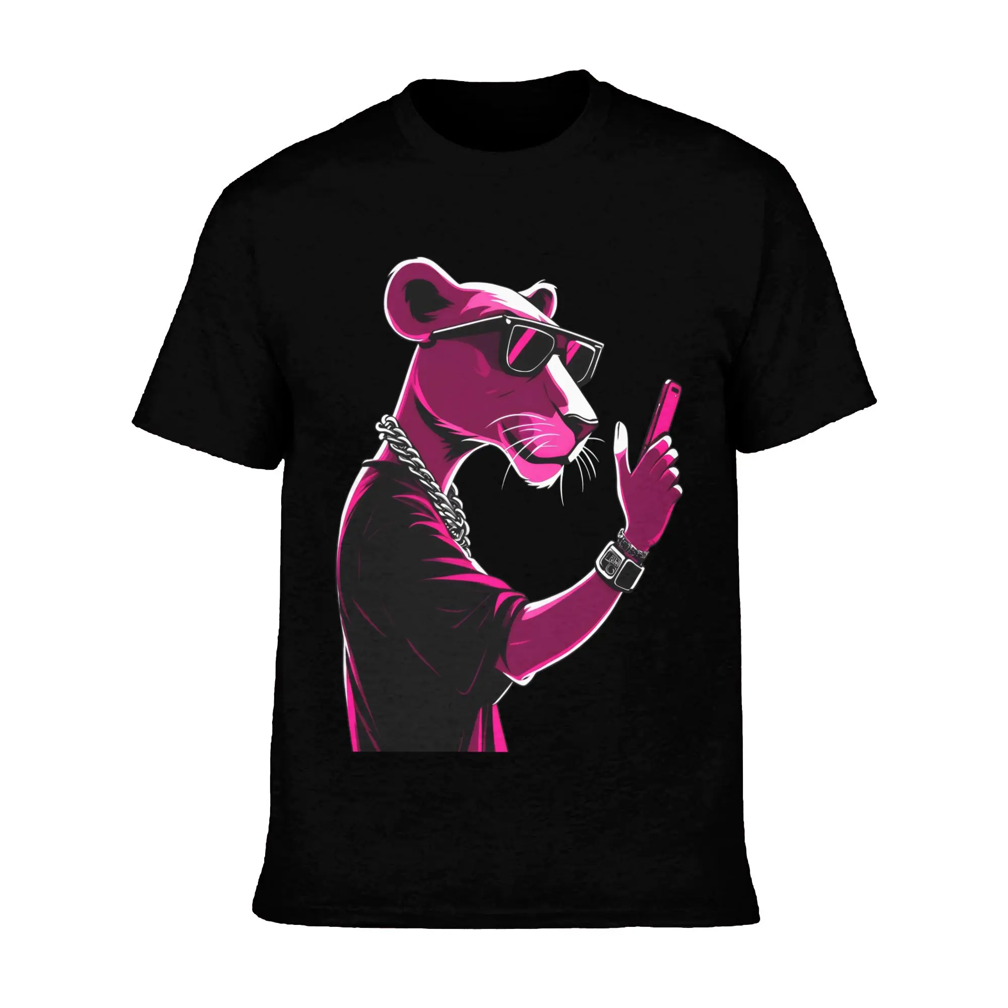 Men's Short Sleeve T-Shirt with Pink Panther Graphic, Casual Breathable Cotton Streetwear for Summer, Sizes S-4XL, Shopping, 2Xl, All Seasons, Check Size Guide, Machine Washable, Normal Type