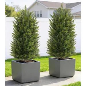 3ft UV-Resistant Artificial Cedar Topiary Tree Faux Cypress Fake Pine Plant Shrubs Bushes for Home Porch Entryway, Set of 2
