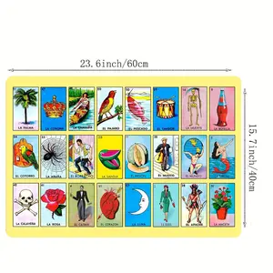 Mexican Loteria Card Doormat. Classic Bingo Game Welcome Mat. Colorful Hispanic Folk Art Decor. Retro Latin Culture Floor Mat, Non-Slip  Entry. livingroom bedroom nursery  decor holiday bathroom home gift new tatami absorbent bath house bed comfortable Fe