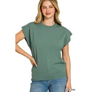 Zenana Viscose Round-neck Short Sleeve Sweater