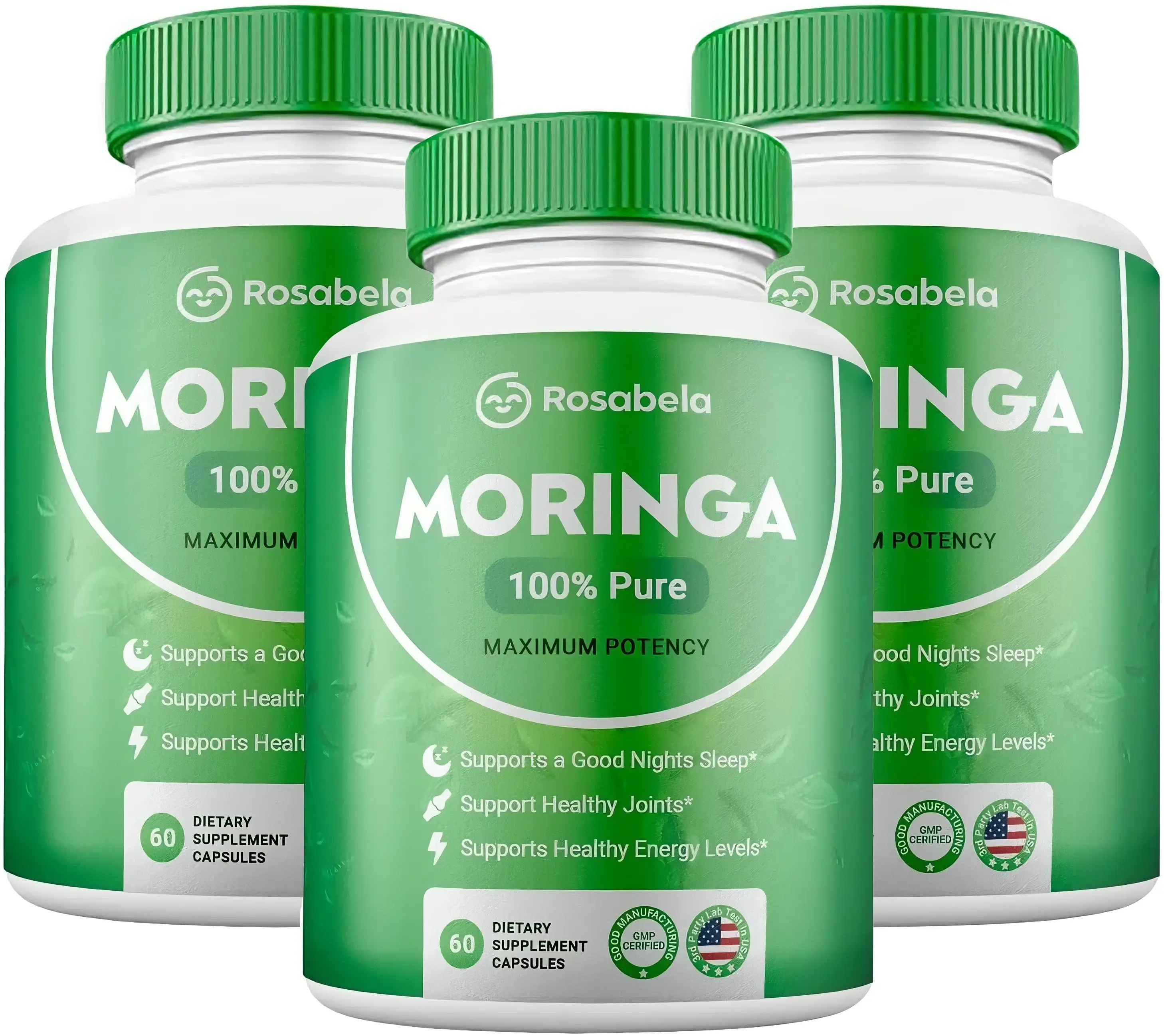 Moringa Powder Capsules - Pure Nutrient-Rich Moringa Powder - A Natural Green Antioxidant Superfood - Supports Energy, Skin Health, Gut Health+ - w/Essential Vitamins & Amino Acids (Pack of 3)
