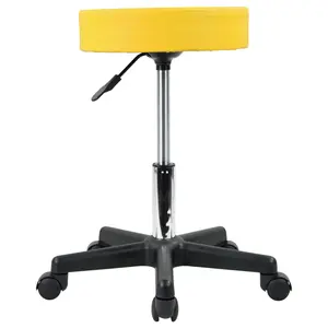 KKTONER Round Rolling Stool PU Leather Height Adjustable Swivel Work SPA Medical Salon Stool Yellow