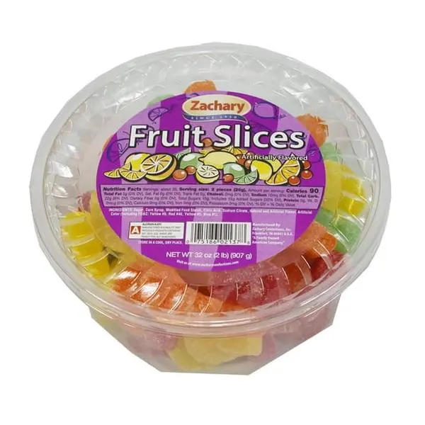 Zachary Assorted Fruit Slices  – 32 oz Tub Snack Bonbon Sweet Chewy Trending Food Snacks for  Lovers crack candy