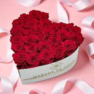 Medium White Heart Box - Preserved Roses