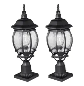 Outdoor Post Light 2 Pack, 20.87in Waterproof Dusk to Dawn Lamp Post Fixtures, Exterior Column Light with Pier Mount Base & Glass Shade for Garden Pathway Patio Default