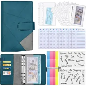 Leather Budget Binder,Money Organizer for Cash,Budget Planner for Saving Money,Cash Envelopes for Budgeting,Money Saving Binder,Green