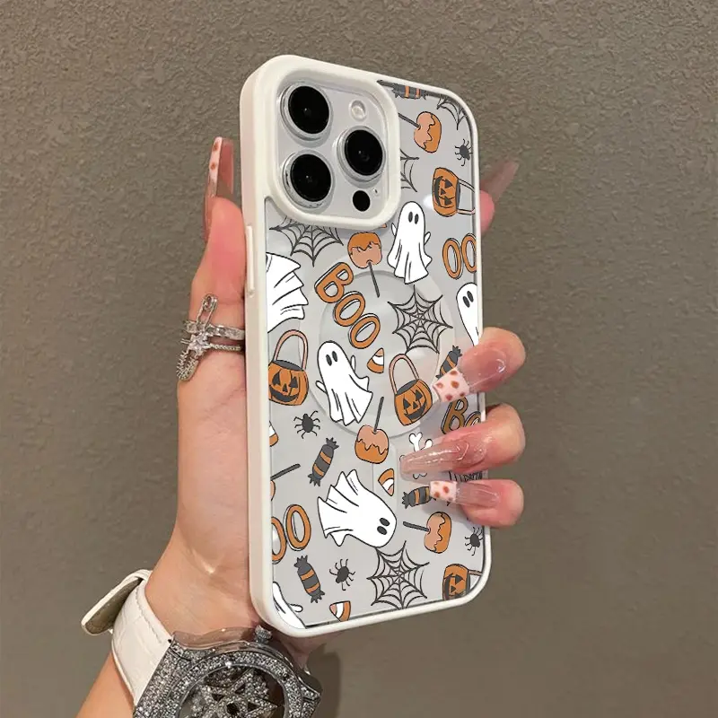 MagSafe-Ready TPU iPhone Case - TPU Resists Daily Wear, Ultra-Thin Fit, Shockproof Accessory for iPhone 11/12/13/14/15/16, 14 Pro Max, Plus - Halloween Ghost Pumpkin Candy Aesthetic Customized Cellphone Cover