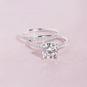 Moissanite Rings 2PCS Engagement Rings Set for Women | 2 Carat Oval Cubic Zirconia Wedding Sets | Wedding Band Ring | Promise Rings for Her 18K White Gold Plated Jeelry Gifts Size 6-10 Size 6 Jewelsring