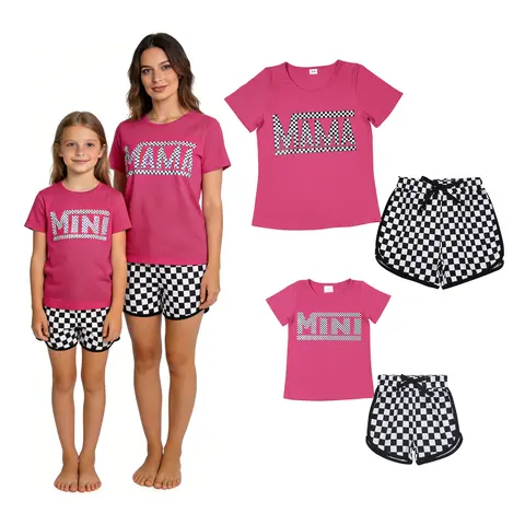 Mama and Girl Matching Clothes – Family Summer Shorts Set | Hot Pink Mother's Day Outfits for Coordinating Mommy & Me Photos