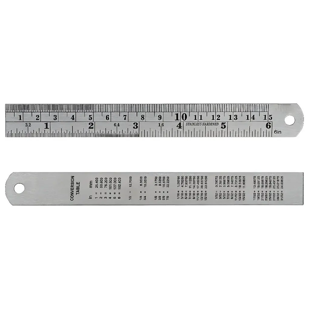 Stainless Steel Ruler with Conversion Table Metal Measuring Rule for School Office Engineering and DIY Use
