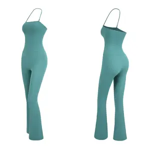 Women's Antibacterial Bare-Feel Halter Leotard - Tight Sling Yoga Suit with Flare Legs, High-Waisted Workout Outfit for Gym, Fitness & Activewear