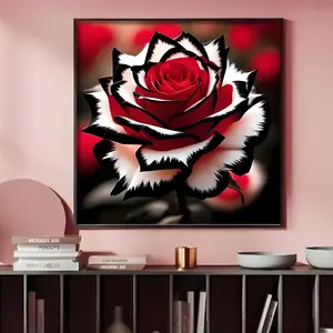 Flower Diamond Art Kit for Adults, Vibrant Red and White Rose Diamond Painting Kits for Beginners, DIY Full Round Drill Diamond Dots with Gem Art for Home Wall Decor 14x14 inch,Suitable for Gifting