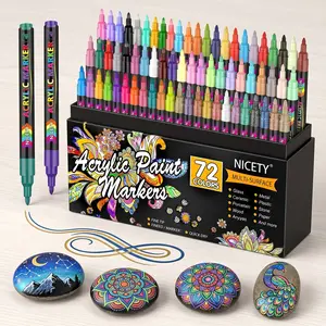 NICETY 72/136 Colors Acrylic Paint Markers Set — Extra Fine 0.7mm Tip, Neon Glitter Metallic Pastel, Waterproof Sunproof Paint Pens for Rock Painting Wood Ceramic Glass Canvas Drawing Art Supplies