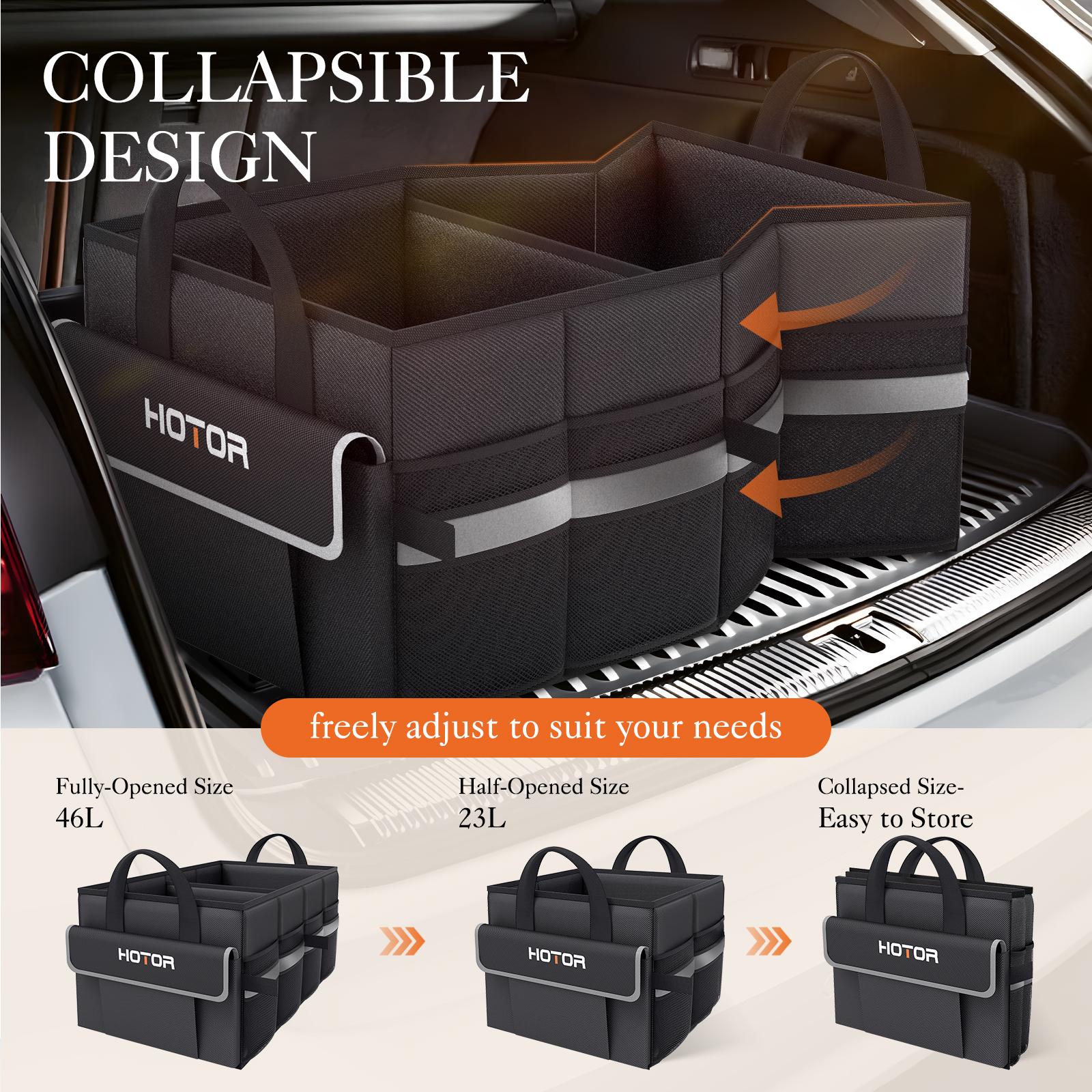 Foldable Car Trunk Organizer, Black and Gray Storage Box with 2 Compartments, Single Side Pocket and Reflective Strip, Durable Car Storage Organizer for Groceries, Emergency Kit, Tools and Accessories, Fits SUV, Sedan and Truck Foldable Car Trunk Organizer, Black and Gray Storage Box with 2 Compartments, Single Side Pocket and Reflective Strip, Durable Car Storage Organizer for Groceries, Emergency Kit, Tools and Accessories, Fits SUV, Sedan and Truck