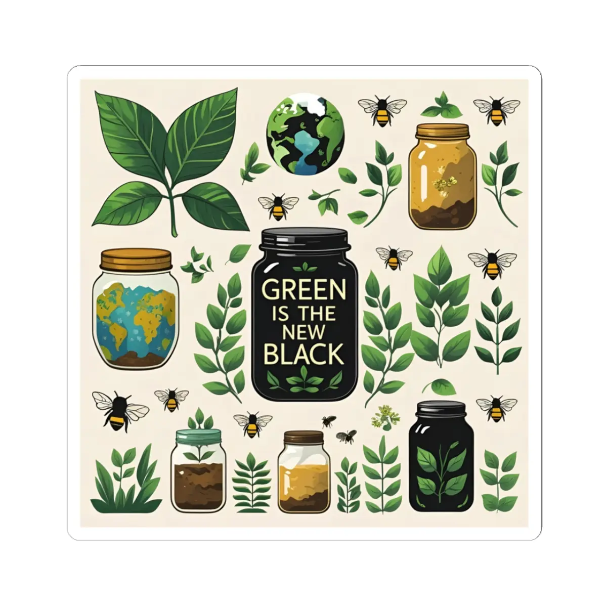Eco-Friendly Kiss-Cut Stickers - Green is the New Black, Plant Lovers, Nature Enthusiasts, Eco Gifts, Laptop Decals, Sustainable Decor