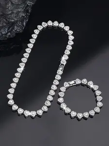 2 Piece Heart Thick Cuban Chain Jewelry Set, Heat Shaped Necklace With Matched Bracelet ,Unisex Hip Hop Style, Perfect for Daily Wear, Dates, Street Fashion, Weddings, Valentine's Day Gifts, Elegant Jewelry Set