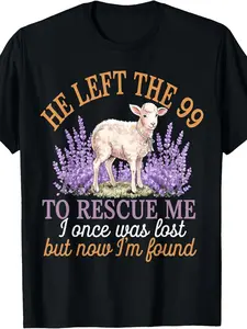 He Left The 99 to Rescue Me Lamb Flower Christian Faith T-Shirt, 220G Pure Cotton Crew Neck Short Sleeve, Unisex Regular Fit All-Season Casual Streetwear Top