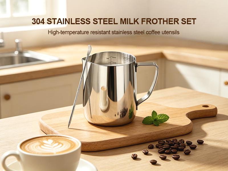 20oz Milk Frother Set, 304 Stainless Steel Milk Tank And Latte Art Pen, Graduated Milk Tank, Milk Frother Cup, Mother'S Day Gift, Coffee Making Tool 20oz Milk Frother Set, 304 Stainless Steel Milk Tank And Latte Art Pen, Graduated Milk Tank, Milk Frother Cup, Mother'S Day Gift, Coffee Making Tool