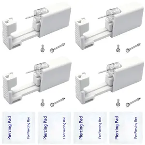 4 Pack Nose Piercing Kit Disposable Safe Sterile Nostril Perforated Gun Self Nose Piercing Unit Nostril Stud Puncture Tool (Silver)