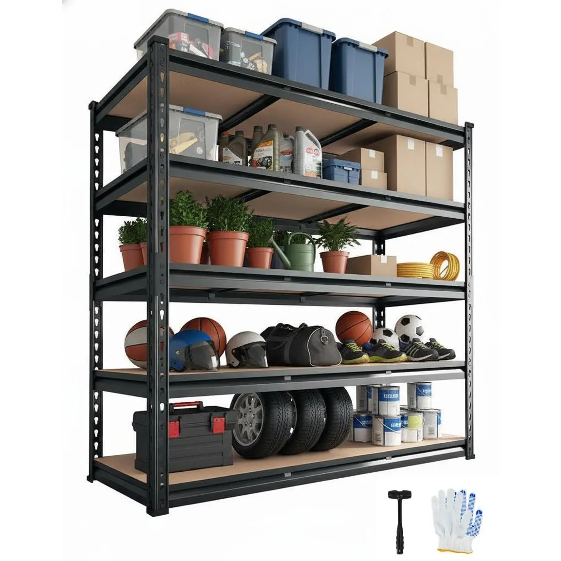 Garvee Garage Storage Shelves,48x24x72 Garage Shelving Heavy Duty Metal Adjustable Garage Shelves,5-Tier Adjustable Shelving Units,Loads 2500 LBS,Metal Storage Utility Racks for Warehouse